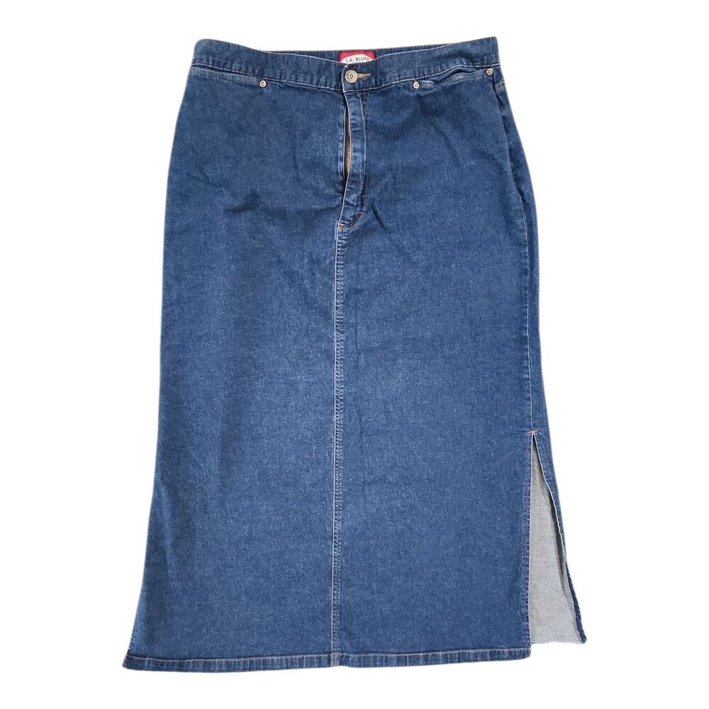 L.A. Blues Denim Skirt Size 20 Woman's 34"Wx35"L Slit Stretch Maxi with Pockets